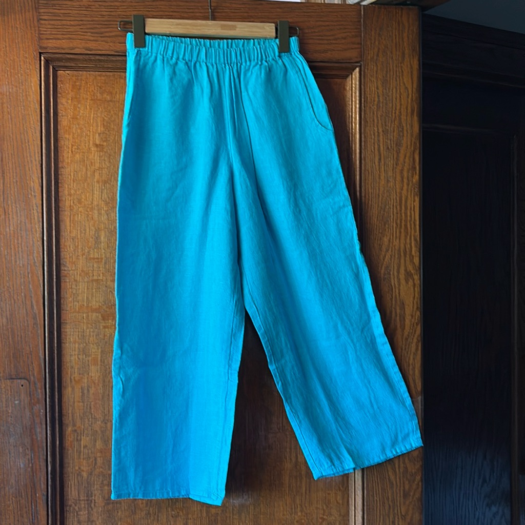 Flax Linen Women's Turquoise Wide Leg Pants